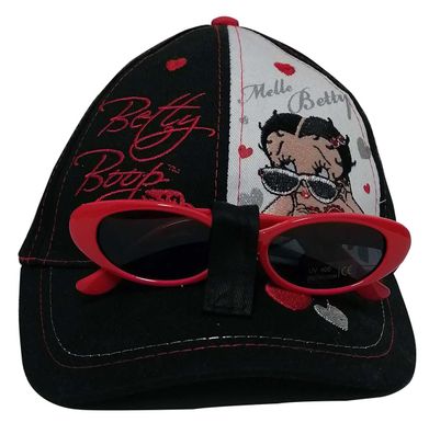 Betty Boop Mütze Kappe Basecap mit Herzchen inkl. Sonnenbrille für Kinder Schwar