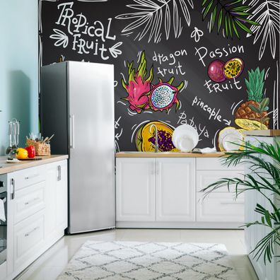 Muralo Selbstklebende Fototapeten XXL Tropisches Obst Aufschriften 3160