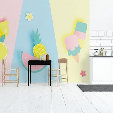 Muralo Selbstklebende Fototapeten XXL Pastellfarbenes Obst Eis Dekor 3170