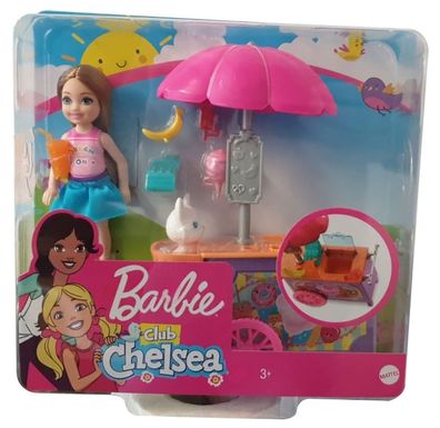 Mattel Barbie GHV76 Club Chelsea Imbisswagen Spielset mit Puppe und Zubehör