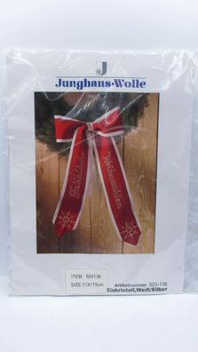 Junghans Wolle Schleife für Türkranz Adventskranz 11x175cm Weiß/ Silber