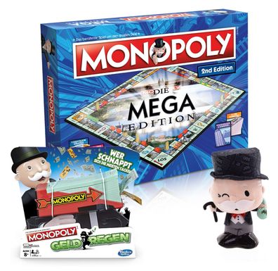 Monopoly Mega 2nd Edition (neue Auflage 2020) + Geldregen + Mr. Monopoly Plüsch