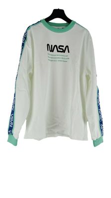ASOS DESIGN - Weißes Sweatshirt mit Nasa-Print und Zierstreifen Herren Gr. M