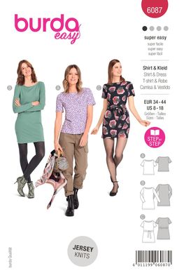 burda style Papierschnitt Damen Shirt, Kleid, körpernah mit U-Boot-Ausschnitt #6087