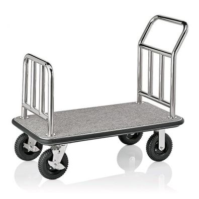 Hotelwagen / Gepäckwagen, Silberfarben / grauer Teppich, 113x61,5x98 cm