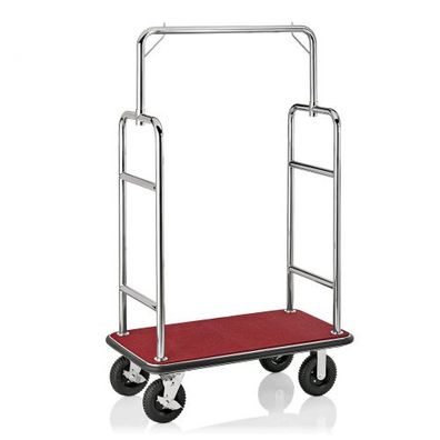 Hotelwagen / Gepäckwagen, Silberfarben / roter Teppich, 113x62x183 cm