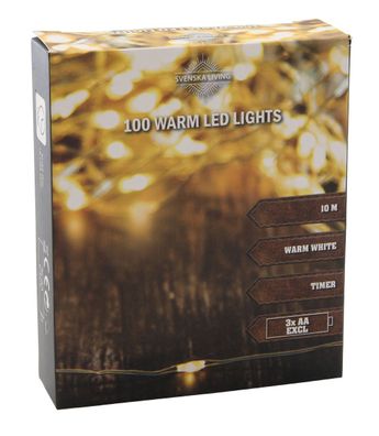 Drahtbeleuchtung 100 LED / 10m / Timer - Micro Draht Lichterkette warmweiß