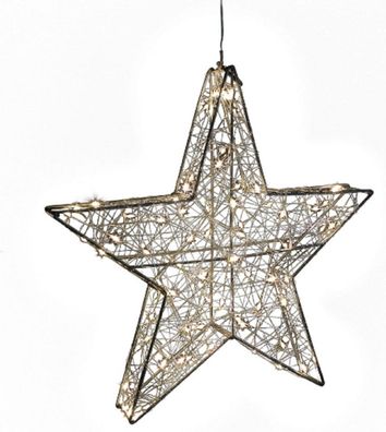 LED Draht Stern 80 LEDs Silber 38cm mit Timer Weihnachten xmas Deko zum Hängen