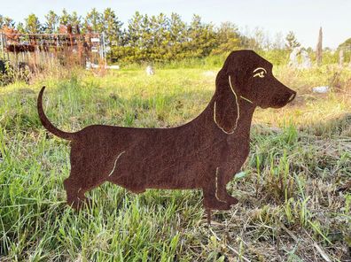 Hund Dackel stehend 50x33cm Gartenstecker Edelrost Rost Metall Rostfigur Teckel