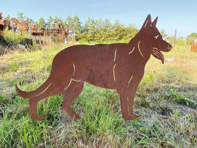 Schäferhund stehend 80x57cm Gartenstecker Edelrost Rost Metall Rostfigur Hund
