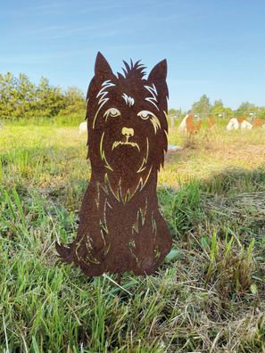 Hund Terrier sitzend 50x27cm Gartenstecker Edelrost Rost Metall Rostfigur Hund