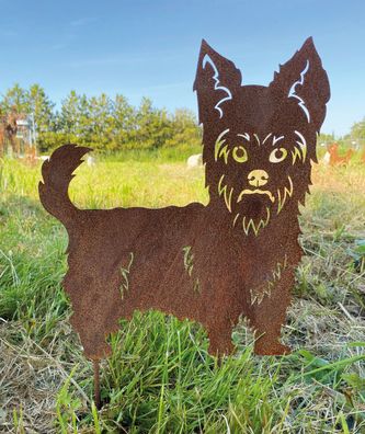 Hund Terrier stehend 36x31cm Gartenstecker Edelrost Rost Metall Rostfigur Hund