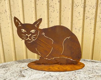 Katze liegend auf Platte 27x37cm Edelrost Rost Metall Rostfigur Katze sitzend