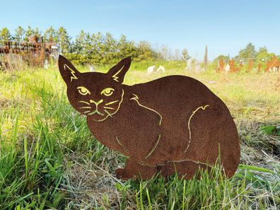 Katze liegend 27x37cm Gartenstecker Edelrost Rost Metall Rostfigur Katze sitzend