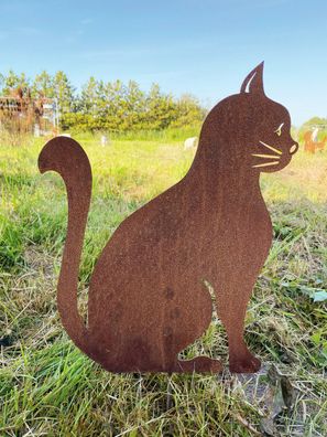 Katze sitzend 45x35cm Gartenstecker Edelrost Rost Metall Rostfigur Kater