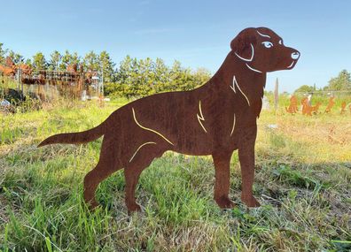 Hund Labrador stehend 85x61cm Gartenstecker Edelrost Rost Metall Rostfigur