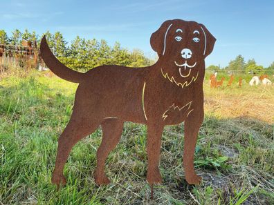 Hund Bernhardiner stehend 60x60cm Gartenstecker Edelrost Rost Metall Rostfigur