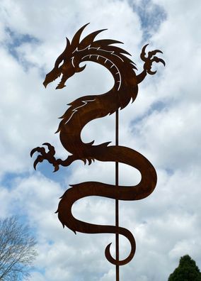 Drache Schlange 75x43cm + Stab Edelrost Gartenstecker Rost Metall Dragon