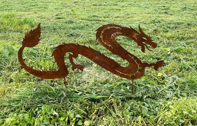 Drache Schlange 32x80cm + Erdspieß Edelrost Gartenstecker Rost Metall Dragon