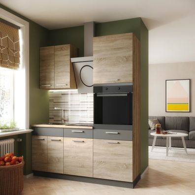 Küche ALINA mit Hochschrank 170 cm Küchenzeile Einbauküche Sonoma Eiche