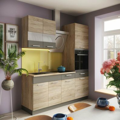 Küche ALINA mit Hochschrank 190 cm Küchenzeile Einbauküche Sonoma Eiche
