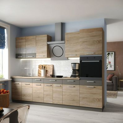 Küche ALINA mit Hochschrank 290 cm Küchenzeile Einbauküche Sonoma Eiche