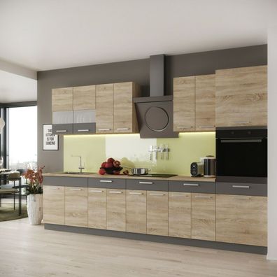 Küche ALINA mit Hochschrank 320 cm Küchenzeile Einbauküche Sonoma Eiche
