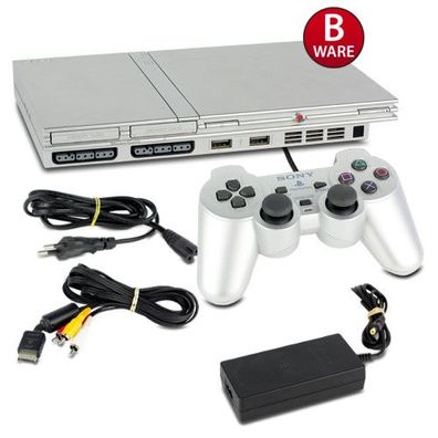 PS2 Konsole Slim Line in Silber (B-Ware) #20S + original Controller + alle Kabel