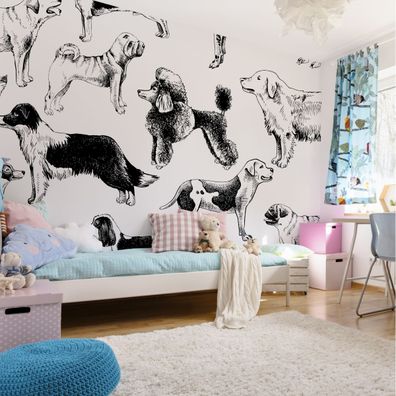 Muralo Selbstklebende Fototapeten XXL Gezeichnete Hunde Skizze 3326