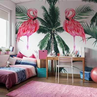 Muralo Selbstklebende Fototapeten XXL Für Jugend Flamingos Palmen 3544