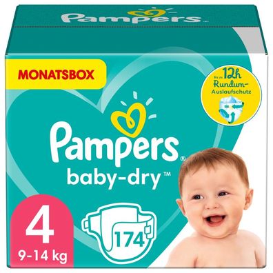 Pampers Baby-Dry, Größe 4, Maxi, 9-14 kg, MonatsBox, 174 Windeln