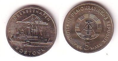 DDR Gedenk Münze 5 Mark Überseehafen Rostock 1988 (111191)