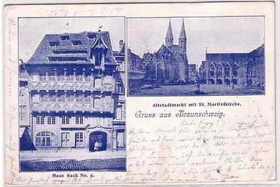 67221 Mehrbild Ak Gruß aus Braunschweig Haus Sack Nr.5 und Martinikirche 1900