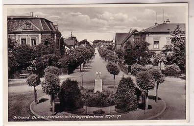 67691 Ak Ortrand Bahnhofstraße mit Kriegerdenkmal 1870-71, 1933