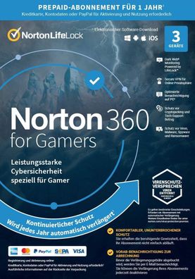 Norton 360 Deluxe for Gamers 3 Geräte 1 Jahr 50GB Cloudspeicher ABO