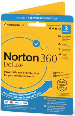 NORTON 360 Deluxe 2023 / 2024 3 Geräte 6 Monate 25GB Cloud ABO