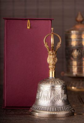 Glocke mit Dorje in Geschenkbox 21 cm &oslash; 11 cm Varja Ritual Tempelglocke