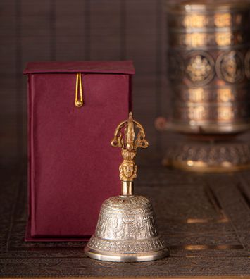 Glocke mit Dorje in Geschenkbox 12,5 cm &oslash; 7 cm Varja Ritual Tempelglocke