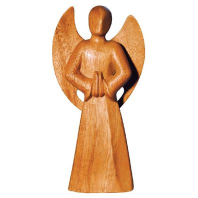 Betender ENGEL aus Holz natur 10 x 20 cm Feng-Shui Heilige Figur Statue Skulptur