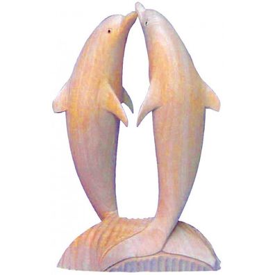 Partner-delphine Holz natur 20 cm Delfine Feng-Shui Tier Figur Statue Skulptur
