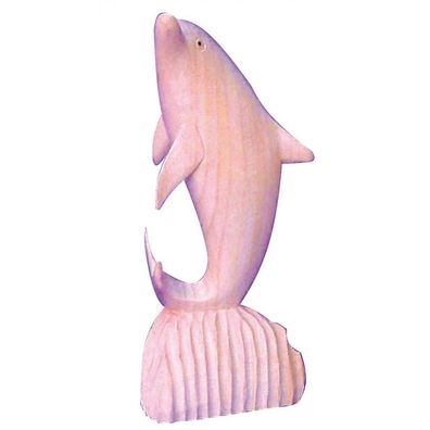 Delphin stehend aus Holz natur 15 cm Delfin Feng-Shui Tier Figur Statue Skulptur