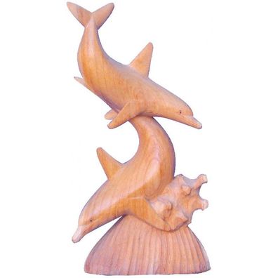 Partner-delphine spielend Holz natur 25 cm Delfine Feng-Shui Tier Figur Statue