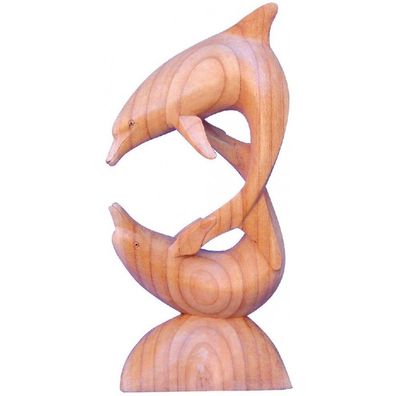 Partner-delphine im Kreis Holz natur 25 cm Delfine Feng-Shui Tier Figur Statue