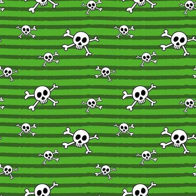 Jerseystoff 0,5m Totenköpfe Skulls grün Piratenstoff * Meterware * Kinderstoff