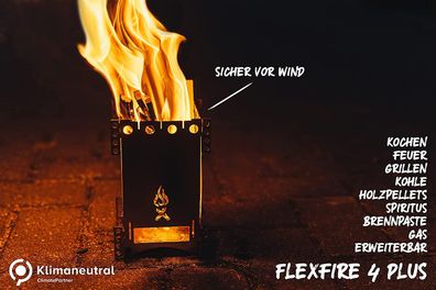 FlexFire 4 Plus, Hobo-Kocher, mobiler flexibler Outdoor Kocher Grill Feuerstelle
