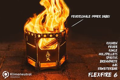 FlexFire 6, Hobo-Kocher, mobiler flexibler Outdoor Kocher Feuerstelle, Bushcraft