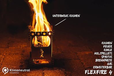 FlexFire 4, Hobo-Kocher, mobiler flexibler Outdoor Kocher Feuerstelle, Bushcraft