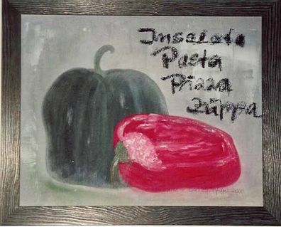 Küchenbild Esszimmerbild "Insalata, Pasta, Pizza, Zuppa" 50 x 40 cm Acryl