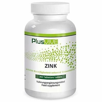 PlusVive - Zink Tabletten - hochdosiert: 25 mg reines Zink 365 vegane Tabletten