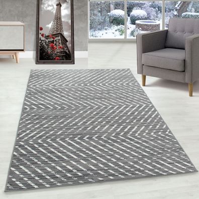 Wohnzimmerteppich Kurzflor Teppich Modernes Struktur Muster Flor Weich Grau